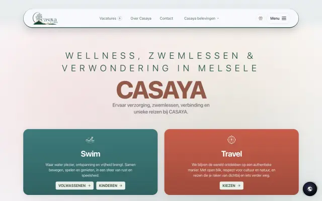 De website van Casaya in Melsele: wellness, zwemlessen en reizen